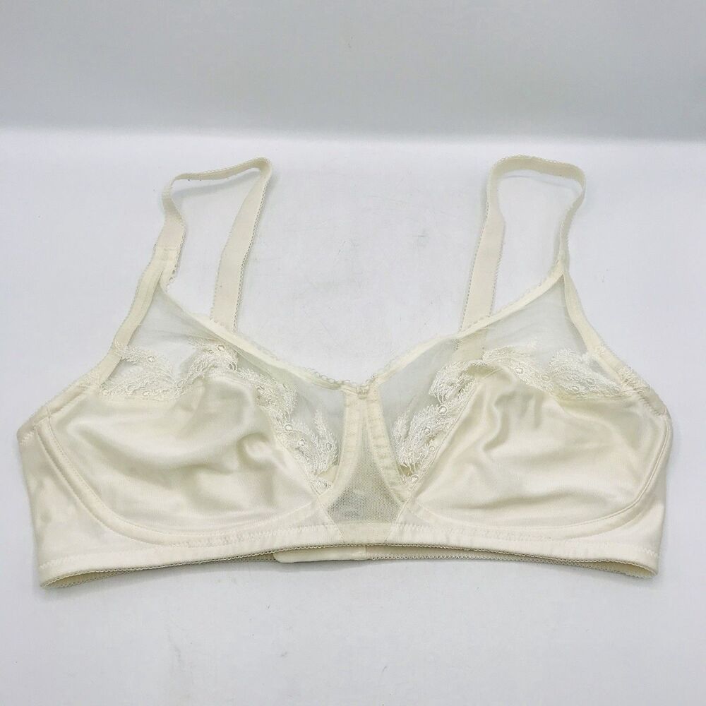 36D Wacoal Ivory Sheer Embroidery Wire Free Bra Feathers, Soft, Bridal 85121